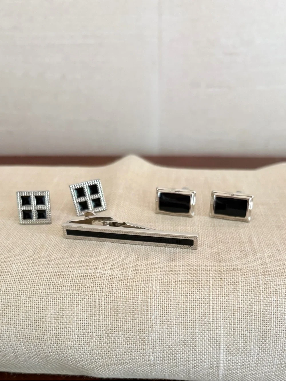 2 Sets of Silver and Black Cufflinks & Tie Bar  - Men's Accessory set